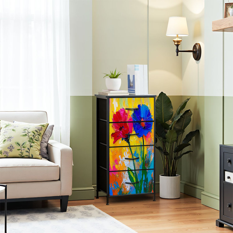 Commode pour commode de chambre à coucher pour garde-robe et peinture à l'huile à fleurs multicolores abstraites Commodes et commodes en tissu