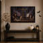 Tableau sur toile noire représentant une écaille dorée mystique avec un œil brillant, idéal pour Halloween.-486990337