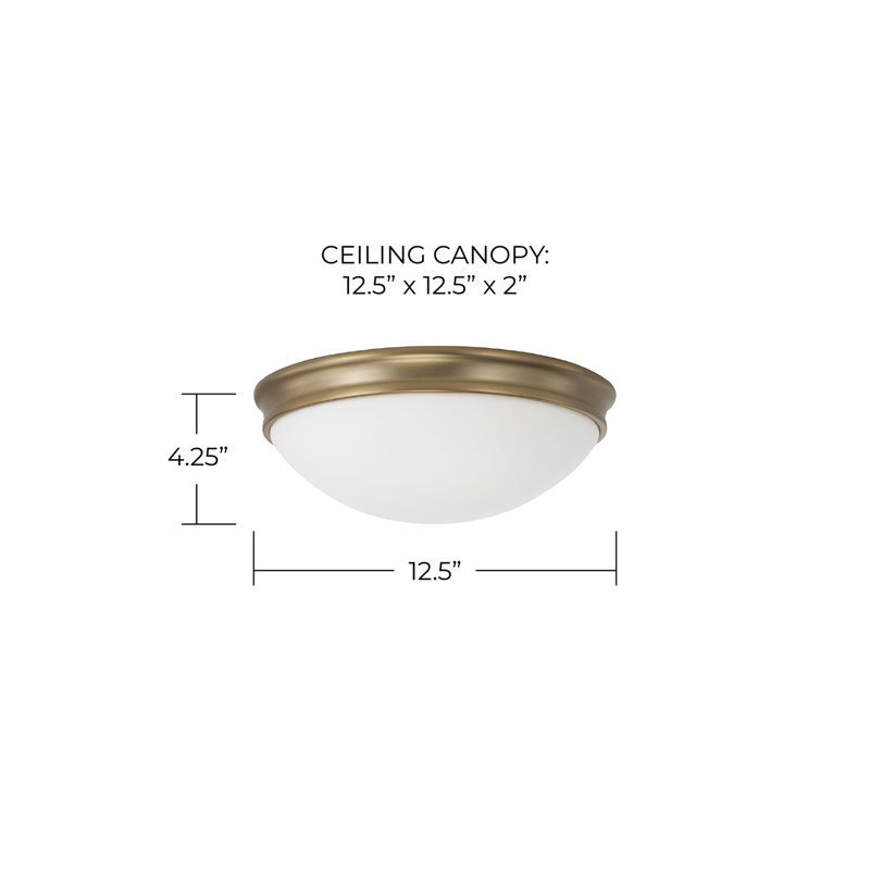 12.5" W x 4.25" H 2-Light Flush Mount in Aged Brass with Soft White Glass Diffuser, 2