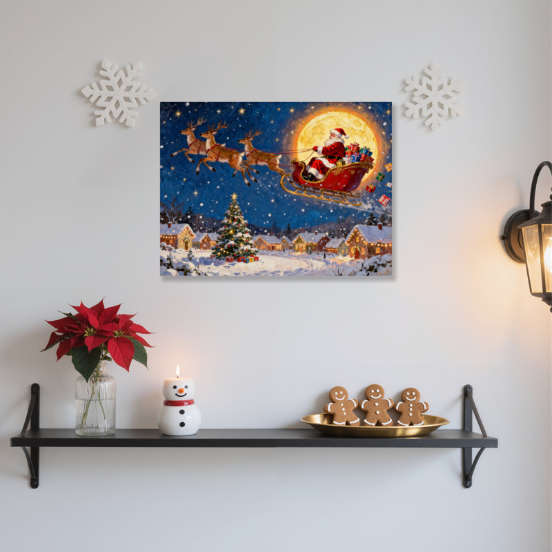 «Santa Sleigh Reindeer», art mural sur toile, H 20 po x l 30 po