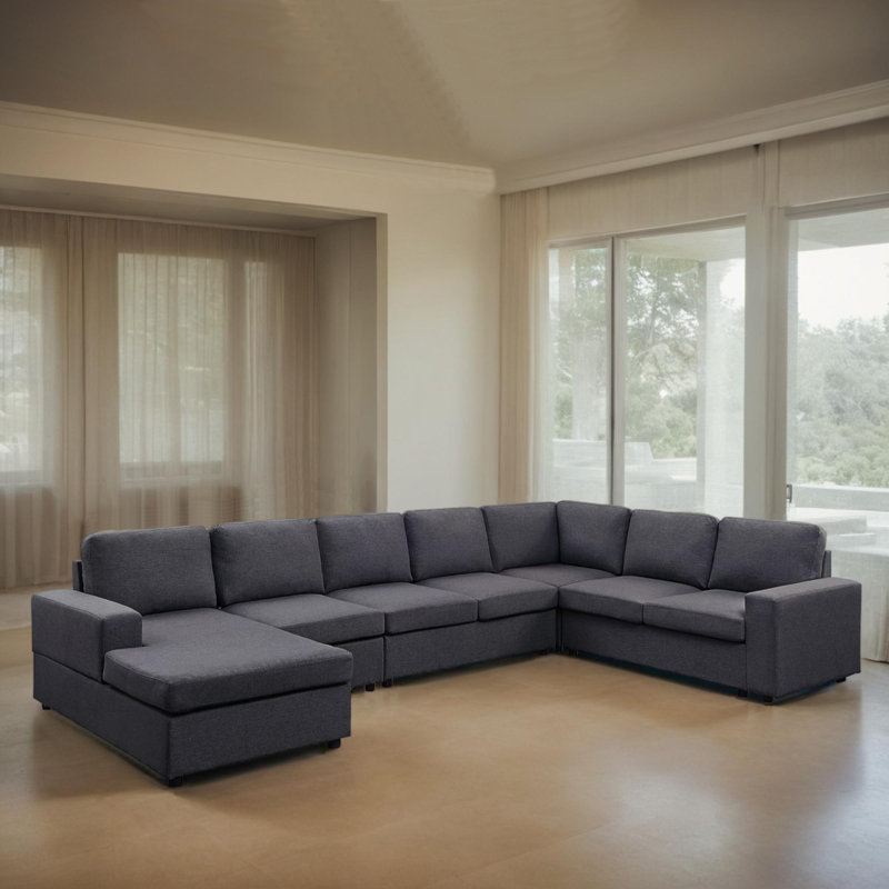 147" Reversible Modular Sectional Sofa Bed with Chaise, Dark Gray Linen Blend