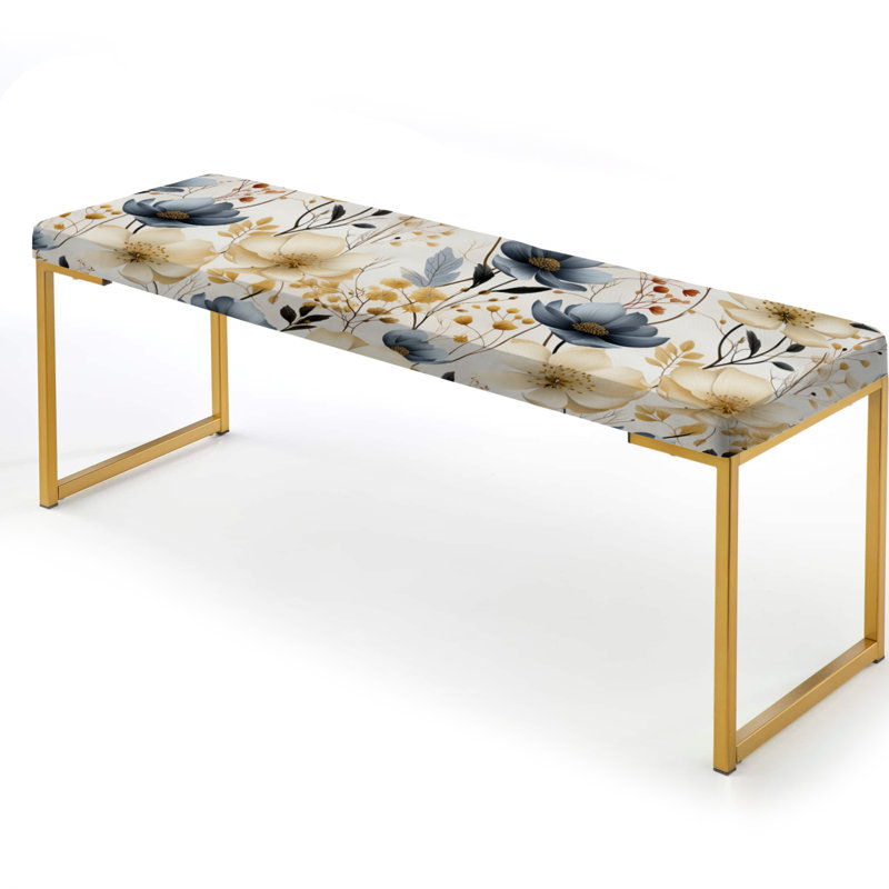Floral Upholstered Gold Bench, Ethereal Botanic