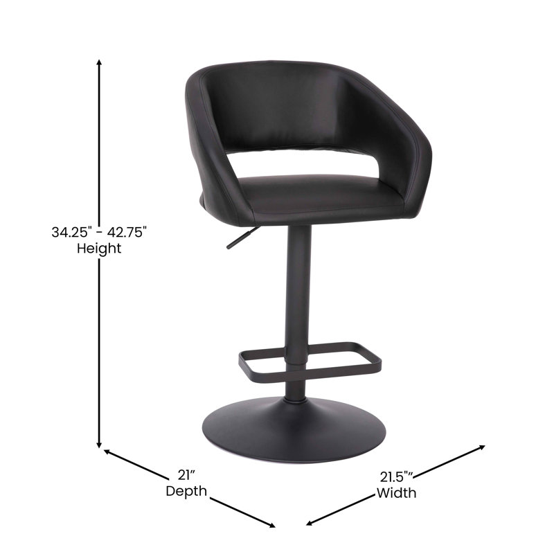 Amberlie Modern Upholstered Adjustable-Height Barstool with Footrest by Flash Furniture, 1, Black, Black