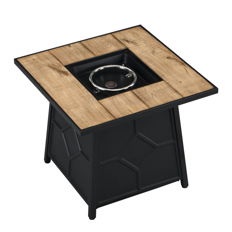 28 - Inch Square 40,000 Propane Gas Fire Pit Table With Unique Design, Brown, + Iron, Tile Desktop For Outdoor Ambiance Auto Ignition Propane, And