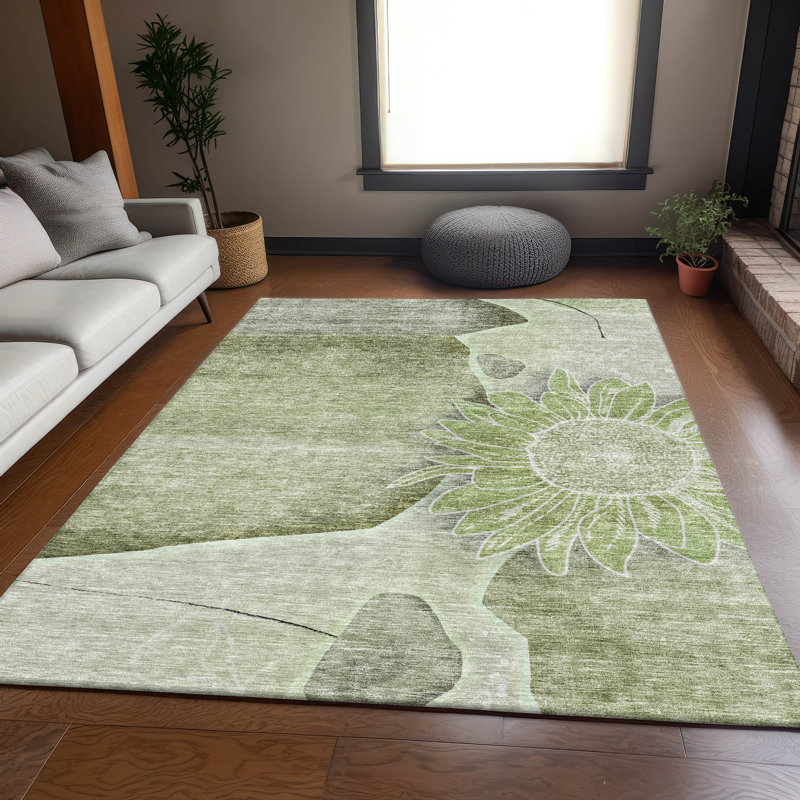 Premium Machine Washable Prisco Aloe Rug, Rectangle 9' x 12'