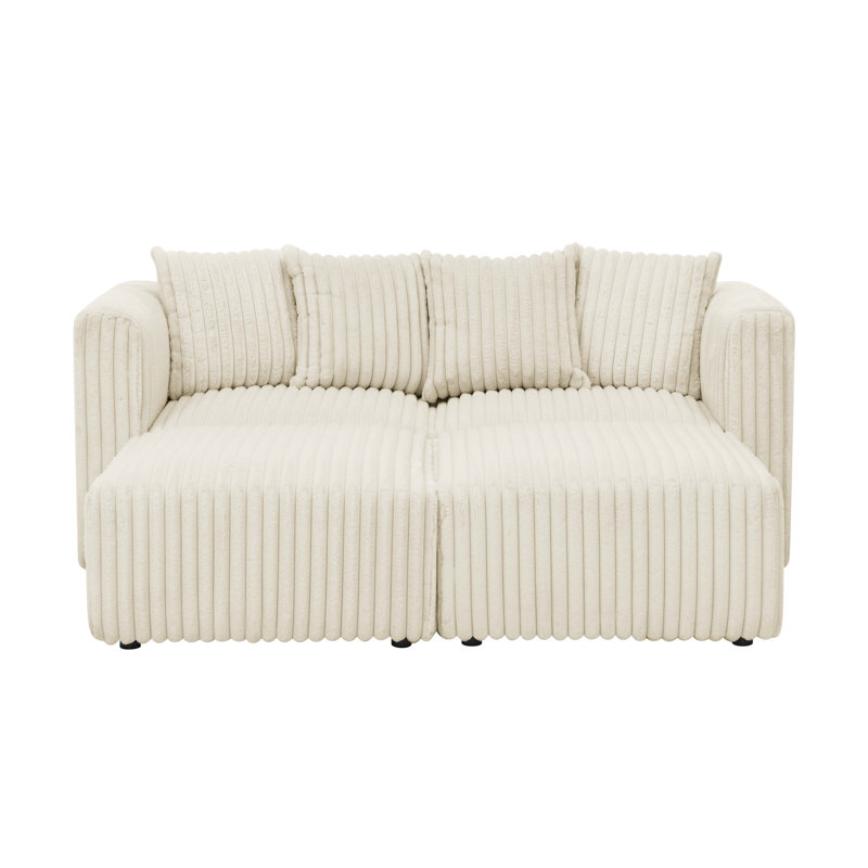 Damerel Modular Sectional, Beige Faux Fur