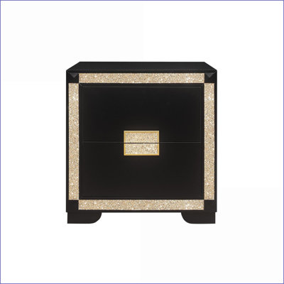 Modern Glam Black/Gold Nightstand with Spacious Drawer