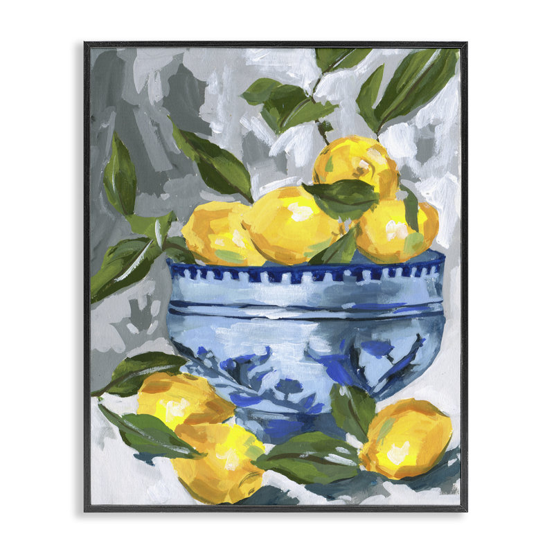 Giclée encadrée indigo et citron, design par Melissa Wang, Giclée encadrée noir minuit, H 20 po x l 16 po