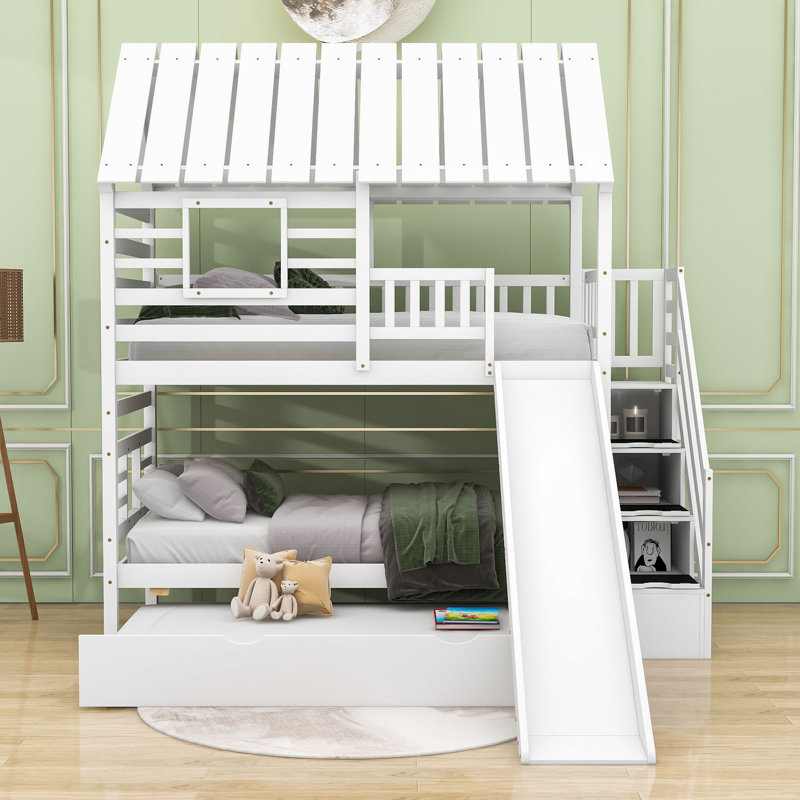 Purvi Kids Twin Over Twin Bunk Bed with Trundle, White