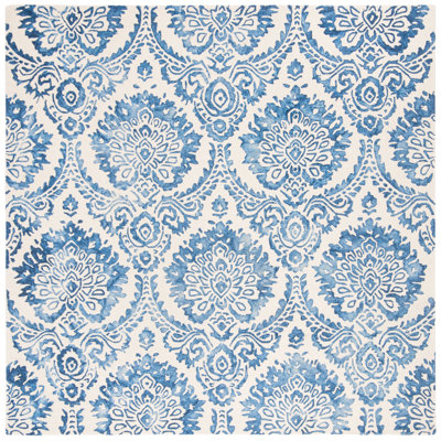 Oakton Hand Tufted Wool/Cotton/Latex Damask Rug in Blue/Ivory