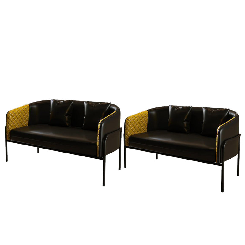 Banc rembourré en similicuir, Noir/jaune