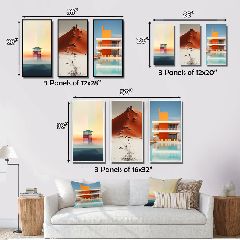 «Minimal Orange Beach House», 3 pièces, Cadre naturel flottant, H 28 po x l 36 po