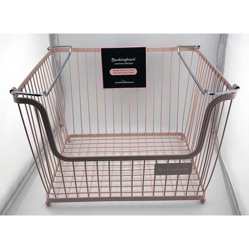 Buckingham Multi-Purpose Stackable Storage Organising Basket, Pink, 23cm H x 27.5cm W x 31.5cm D