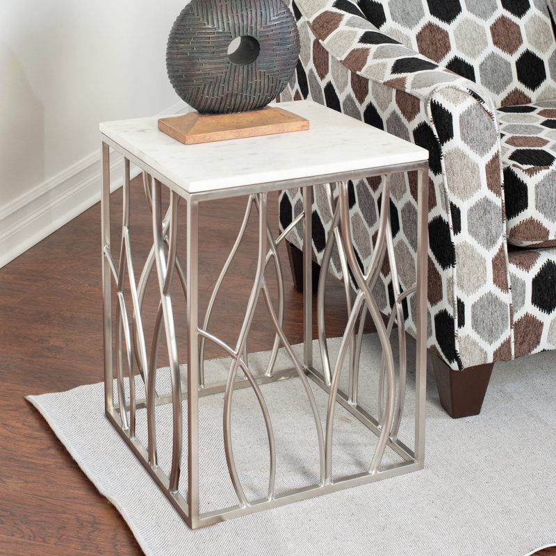Table de bout carrée en marbre Kameral avec base en acier inoxydable
