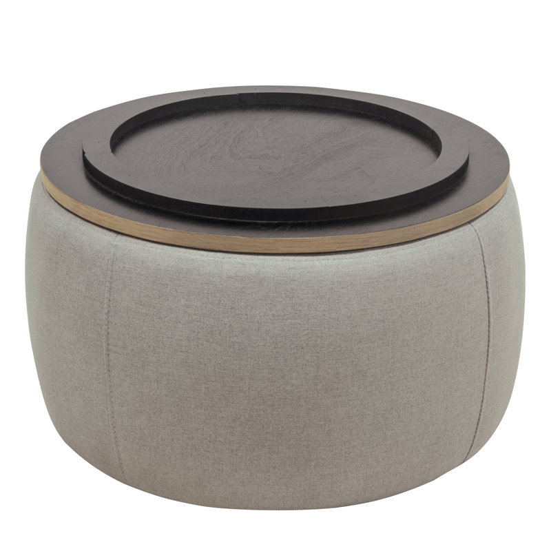 Dariyan Round Storage Ottoman, Light Gray Linen