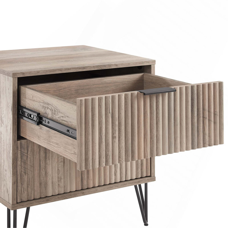 Dumbo 20" W Modern 2-Drawer Fluted Nightstand in Rustic Gray, Rustic Gray