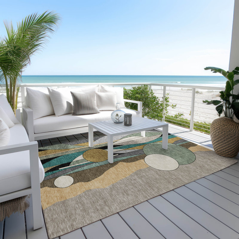 Machine Washable Indoor/Outdoor Brenden ACN2252 Modern Rug, Rectangle 10 pi x 14 pi