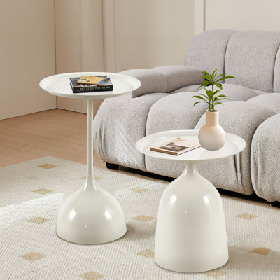 Small Coffee Table Set Of 2, Round Coffee End Table With Metal Frame White Side Table Centre Table For Living Room, Bedroom And Balcony, Modern Style