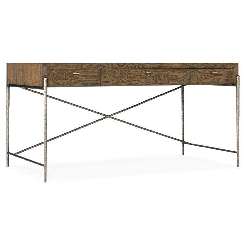 Sorrel Brown White Oak Writing Desk with Pewter Metal Base
