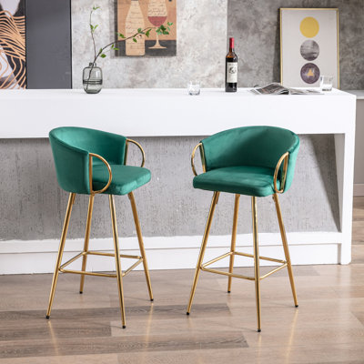 26 po de 2 tabourets de bar, siège en velours, pieds dorés, repose-pieds et base, housse de siège avec option de siège classique, mobilier élégant