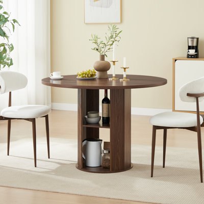 3PCS Farmhouse 47.24-Inch Round Dining Set, Double Tiered Shelves Design Round Dining Table With 2 Dining Chairs