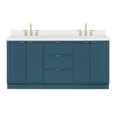 Haun 72'' Solid Wood Double Bathroom Vanity with 1.5'' White Quartz Top