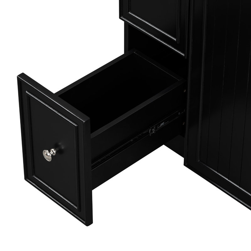 Meuble-lavabo de 24 pouces - Pieds en bois massif et meuble-lavabo moderne, Noir