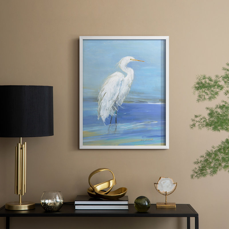 «Wading Egret I», reproduction encadrée - bois massif, H 21 po x l 17 po, Blanc