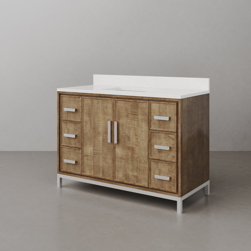 Brookhn 48 In. Single sink Whitebrook Quartz Countertop Bath Vanity in Lustrous Walnut