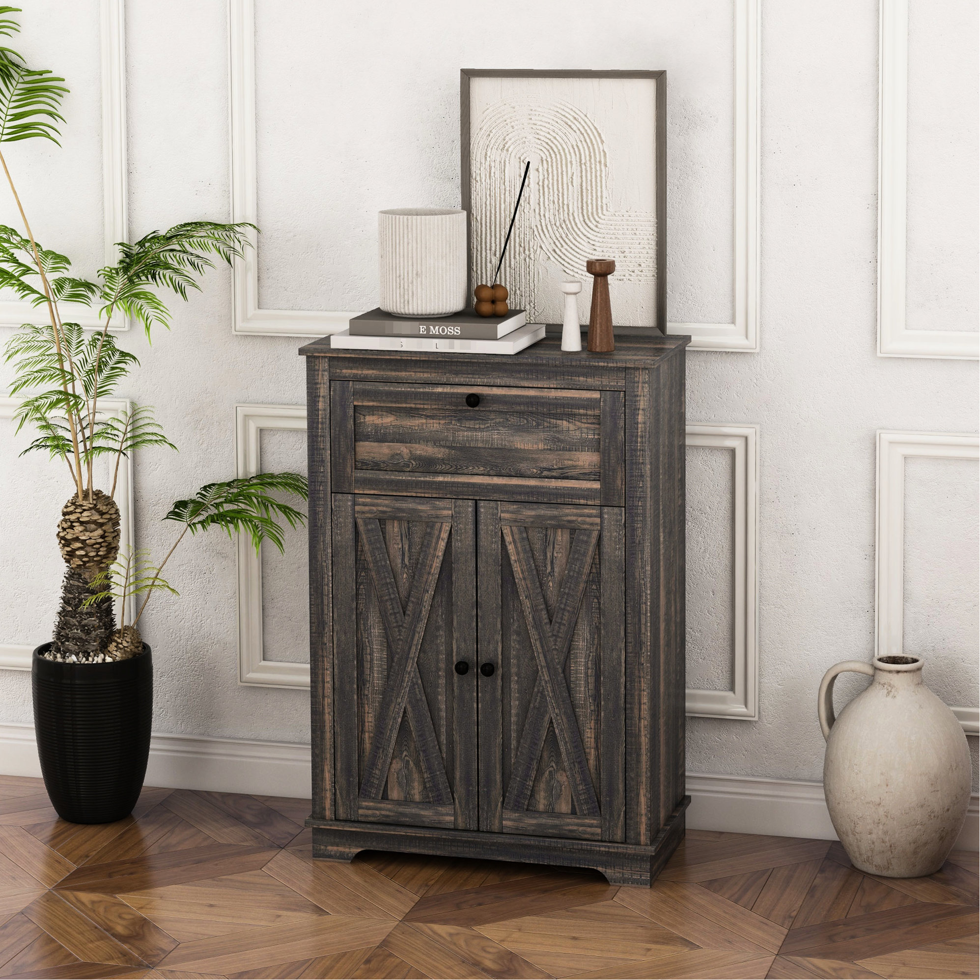Latitude Run® Style Cabinet, Dark Brown, Double Doors, Drawer ...
