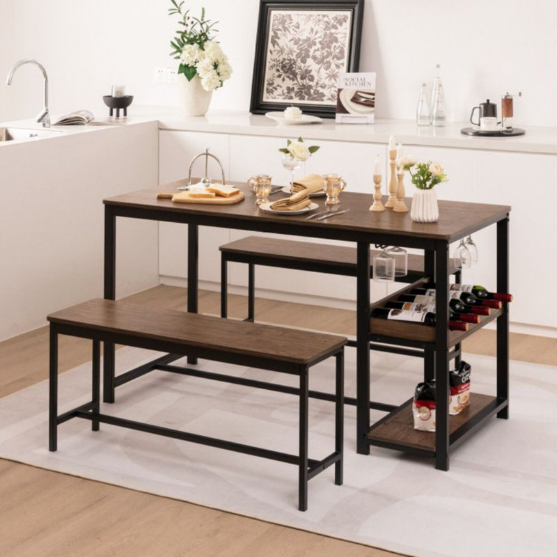 3 Pieces Dining Table Set With Wine Rack