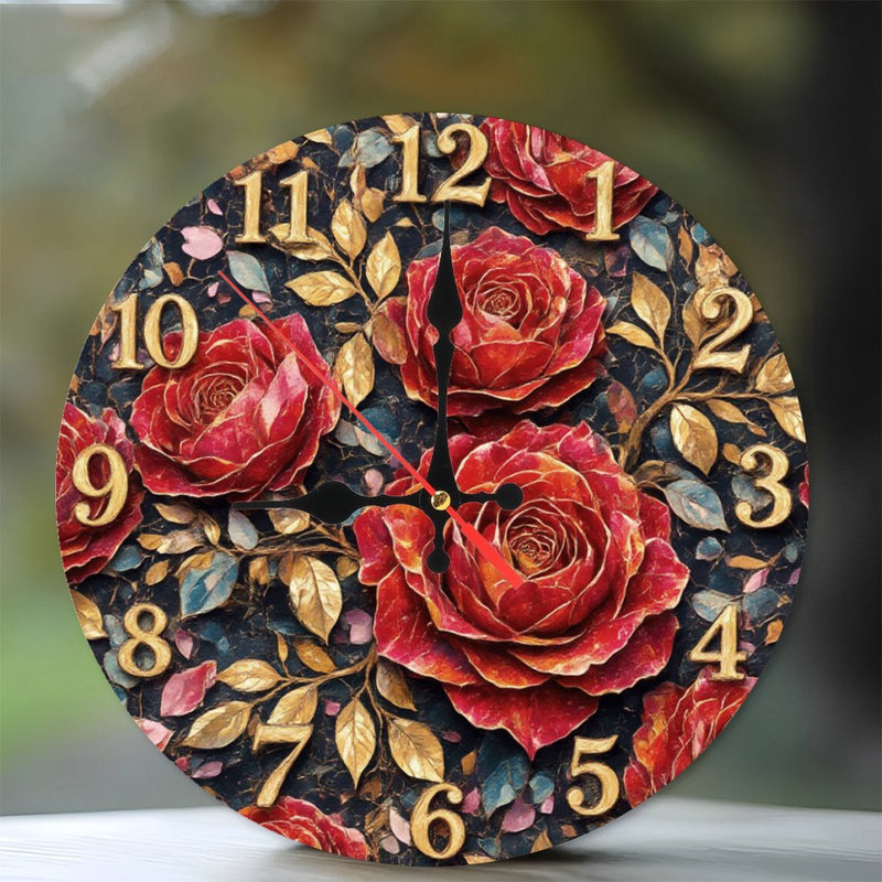 Horloge avec roses rouges et chiffres
