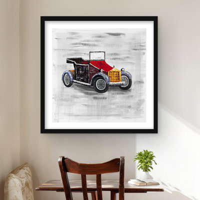 Vintage Car with Sunroof - Red Framed Matted Print for Decor