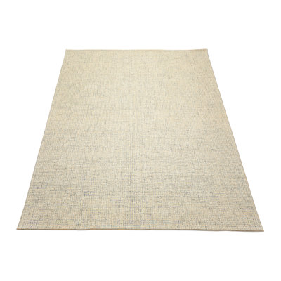 Tapis contemporain ivoire en laine tissé à la main 7 pi 6 po x 9 pi 6 po