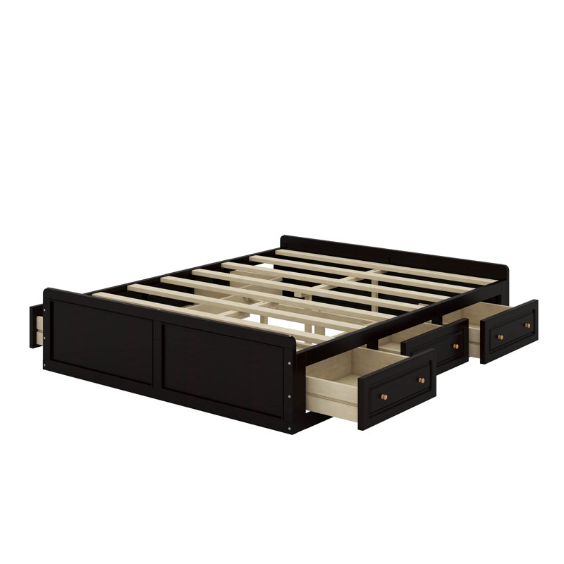 Grand lit plateforme avec 6 tiroirs, Espresso