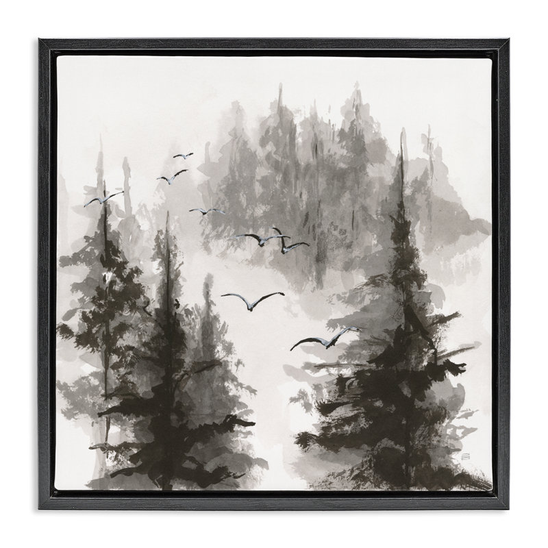 Cadre flottant en vol libre à travers la forêt, design par Chris Paschke, H 25 po x l 25 po, Cadre flottant noir de jais