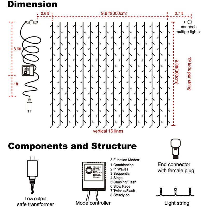 10'' Plug-in LED Curtain String Light