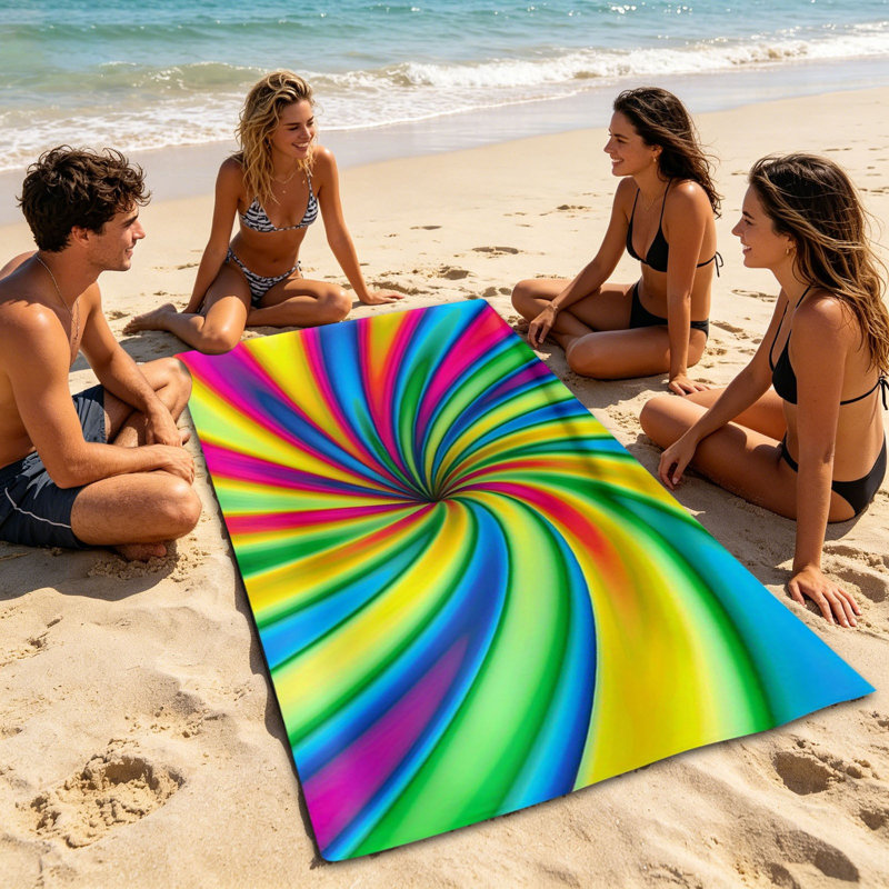 Serviette de plage imprimée, serviette de bain super absorbante, légère et portative, pour la plage, C