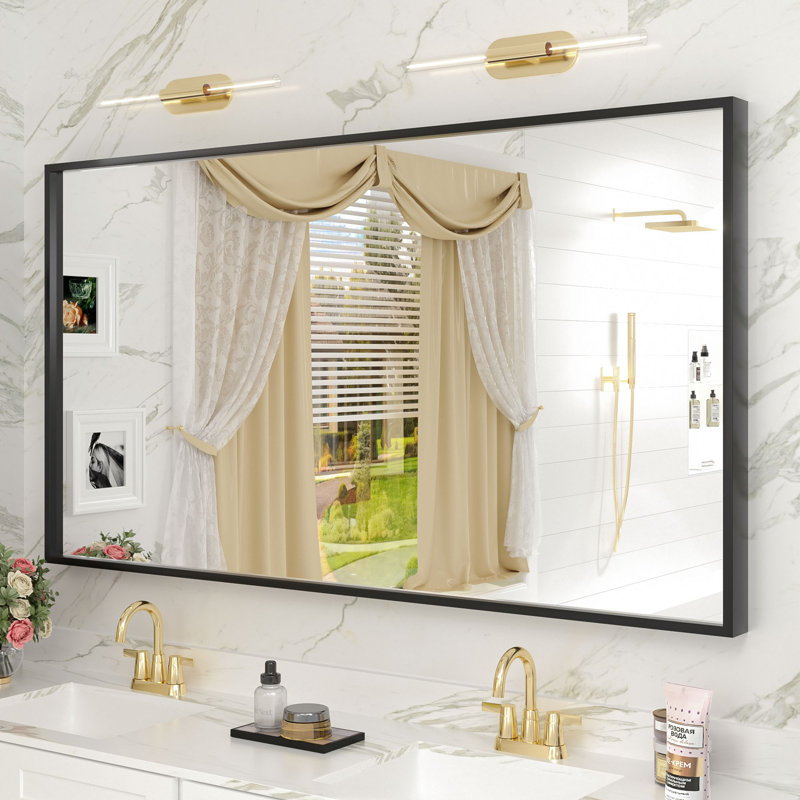 Amara Tempered Glass and Aluminum Alloy Framed French Cleat Mounted Wall Mirror, 55" x 30"