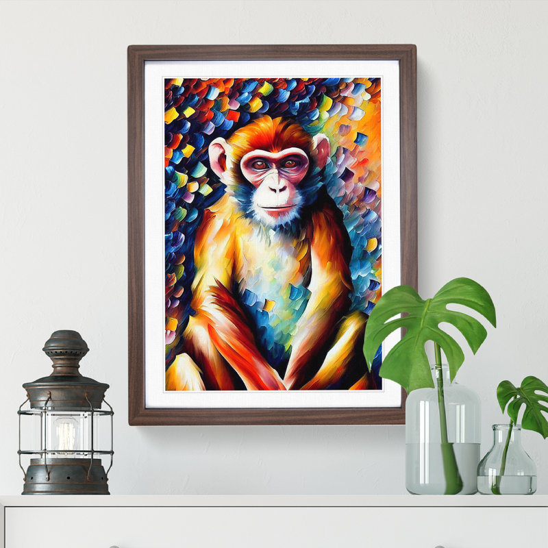 Monkey Portrait No.2 - Framed Print, 64cm H x 46cm W, Brown