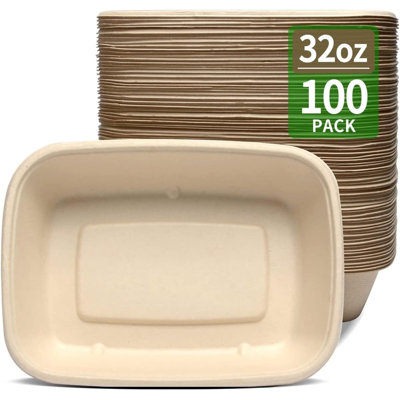 100 Pack 32 Oz Disposable Paper Bowls – Rectangle