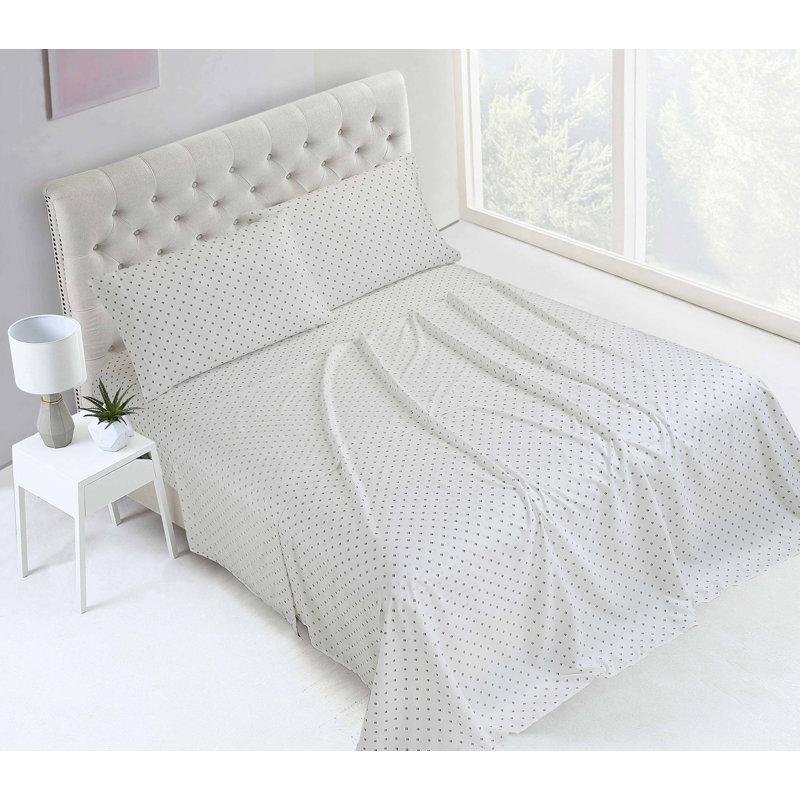 Ensemble de draps en microfibre 4 pièces Swift Home, Blanc géométrique, Ensemble de draps pour lit double avec 2 taies d'o