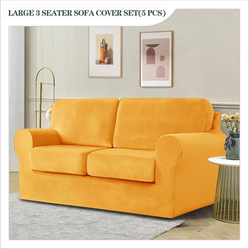Sofa Cover With Separate Seat Cushions And Backrests Stretch Velvet Sofa Slipcover Couch Covers Furniture Protector Split Combined (2 Seat Set 5 PCS)