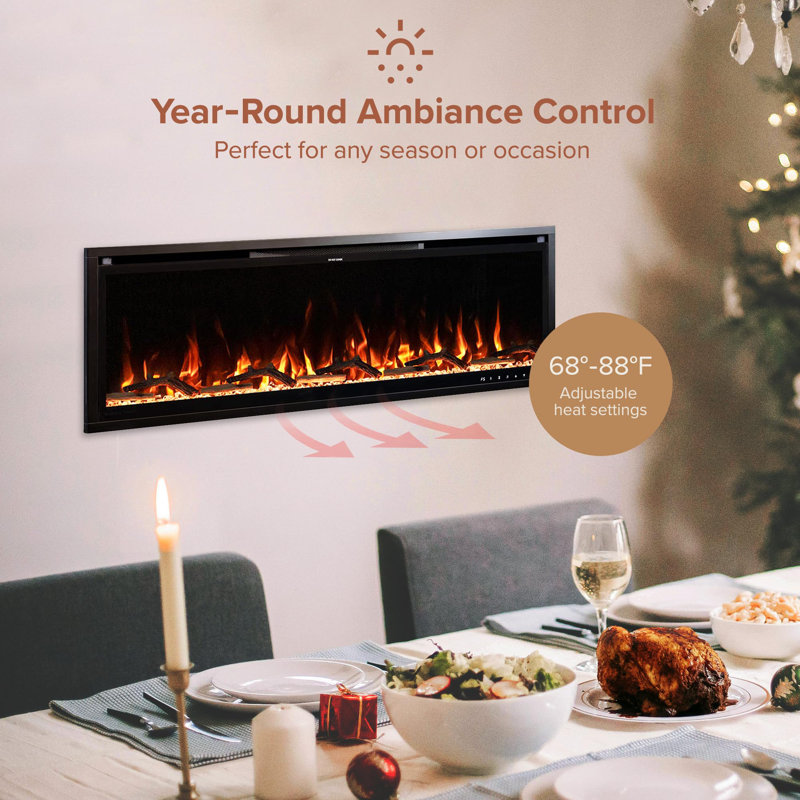 Aerus 50" Recessed or Wall Mounted Electric Fireplace, Alexa or Google Home Compatible, Logs & Crystals, Remote Control