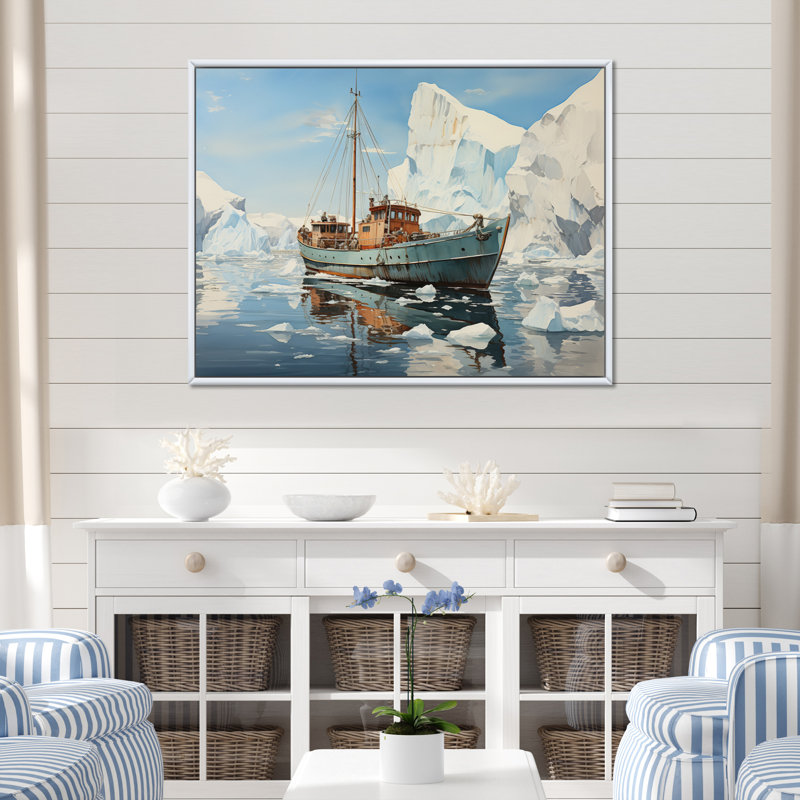 Bleu sarcelle blanc glacé Iceberg Wonder, Cadre flottant blanc, H 30 po x l 40 po x P 1,5 po