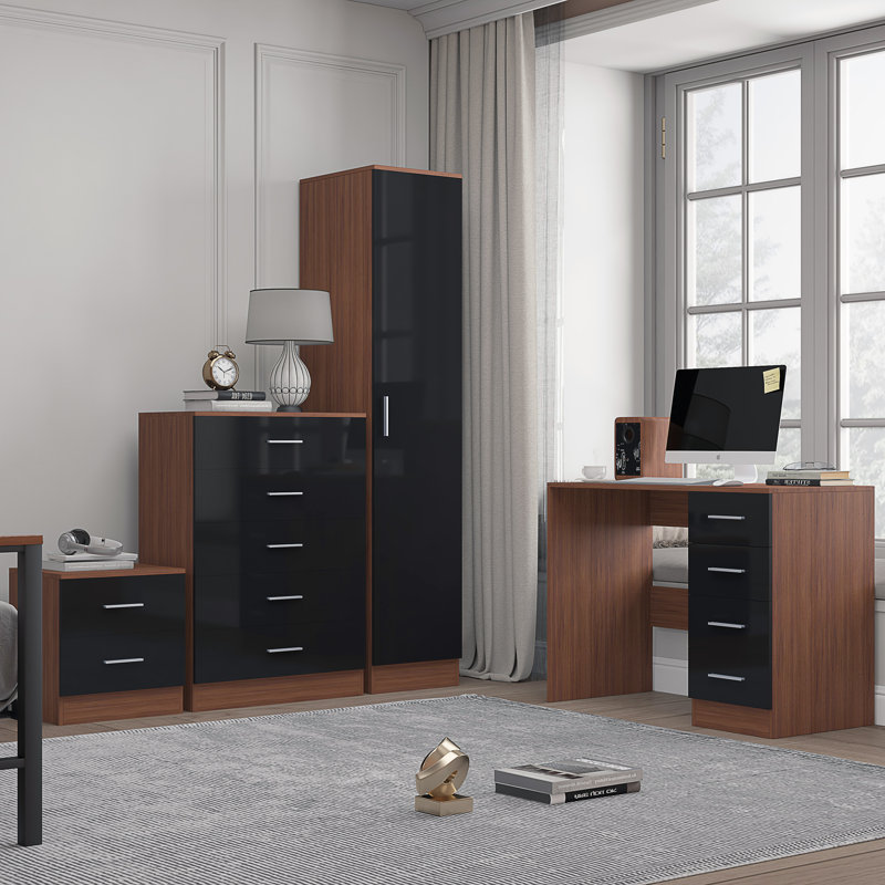 Eva Piece Bedroom Set, Black Gloss / Walnut
