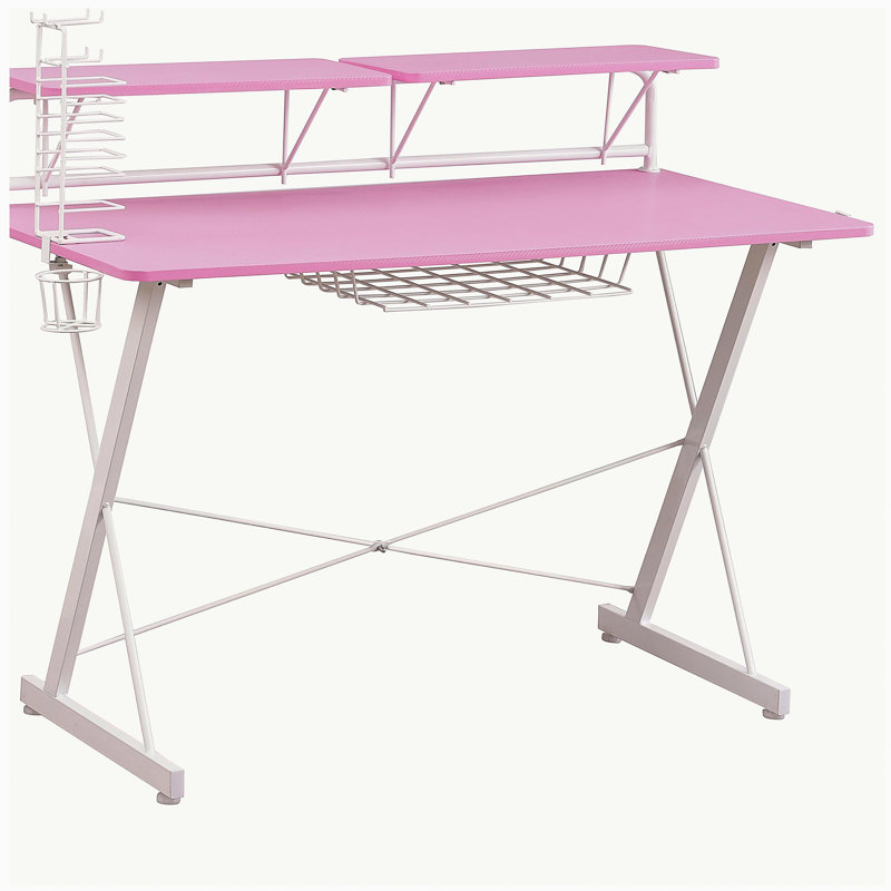 TS-200 Carbon Fiber Computer Gaming Desk with Rack, Pink