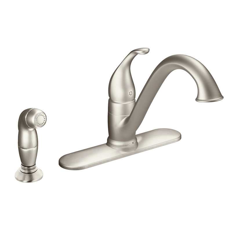 Robinet de cuisine à poignée simple avec douchette latérale et Duralock ™., Acier inoxydable résistant aux taches, 0.38