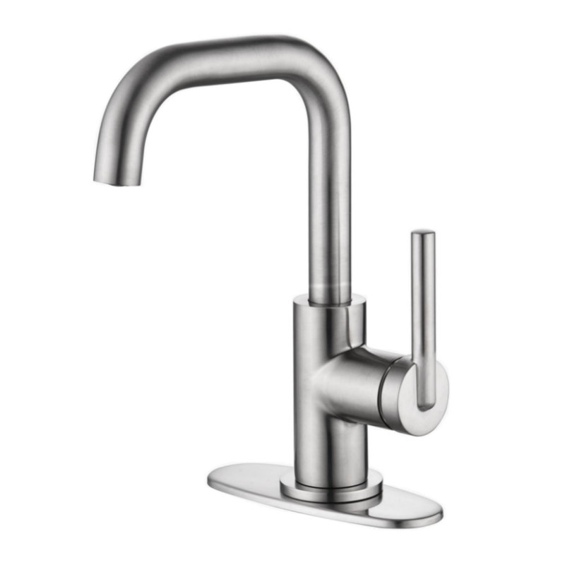 Kree Collection Single-Handle Deck-Mount Mid-Arc Lavatory Bathroom Sink Faucet with Drain Assembly - Brushed Nickel
