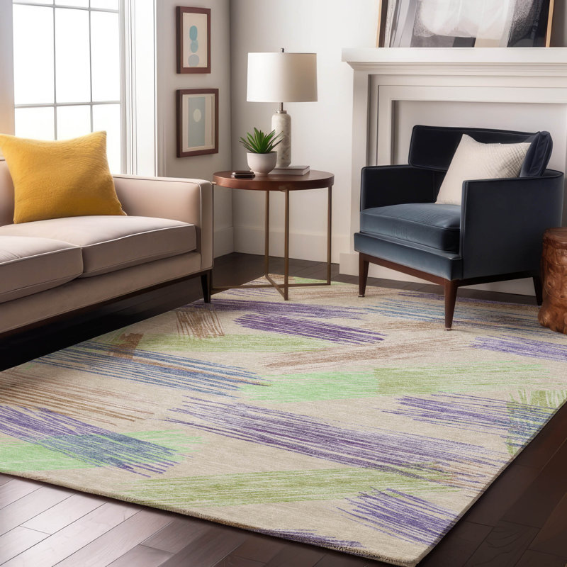 Premium Machine Washable Mehara AMF1696 Stripes Rug, Rectangle 9' x 12'